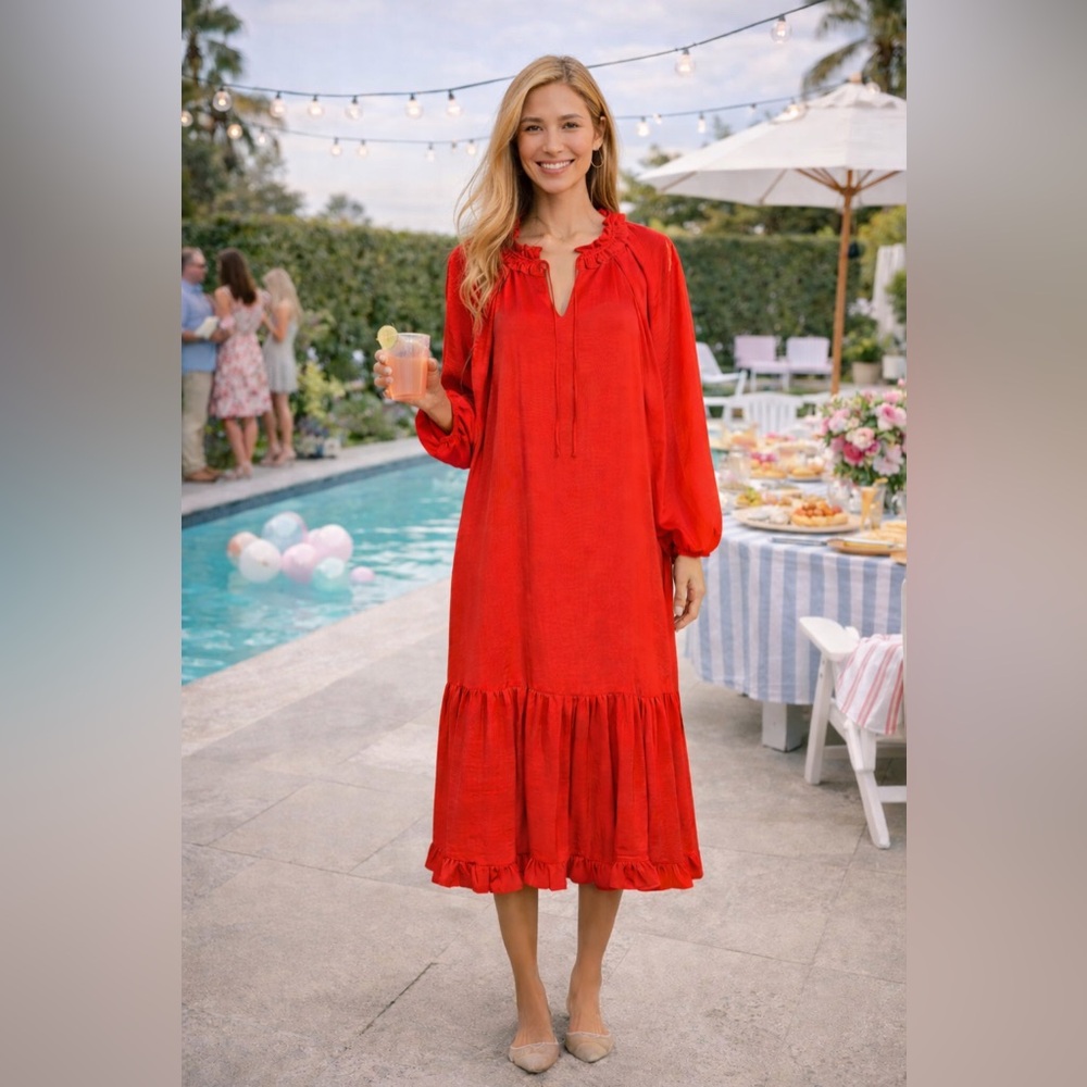 Kobi Halperin RED Torrence Tiered Midi-Dress Midi Dress Balloon Sleeves Ruffles